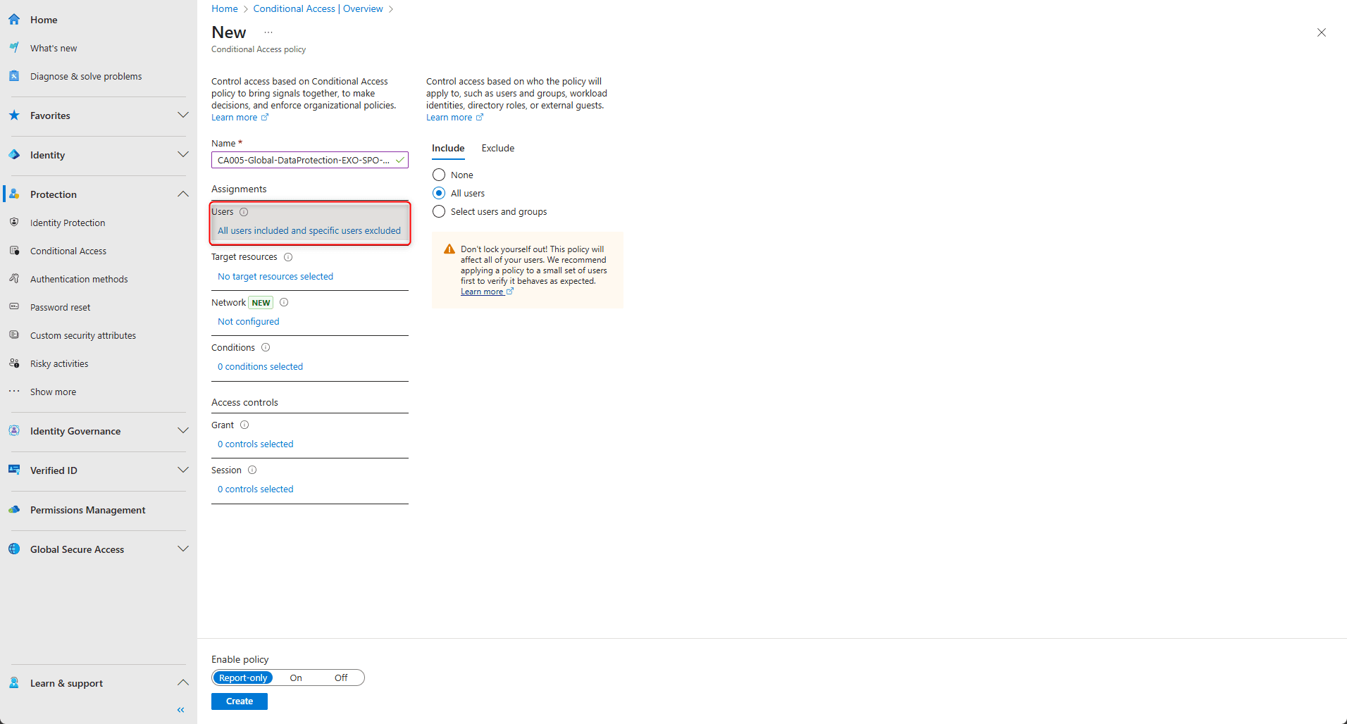 Conditional Access: Network include any, exclude compliant
